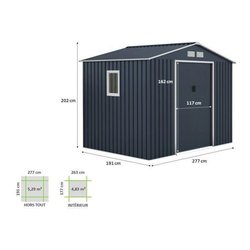 5,29 m² Metallgartenschuppen - Anker Kit enthalten - Anthrazitgrau