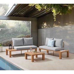 Salon de jardin canapé d angle SANA - Aluminium effet bois - 4 personn