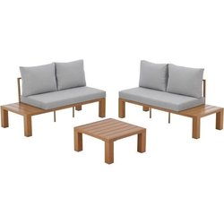 Gartenmöbel Ecksofa - Holzoptik Aluminium - 4 Personen - Perlgrau