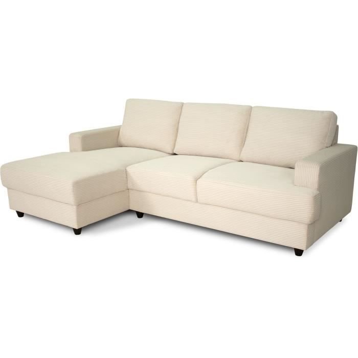 Linkes 4-Sitzer-Ecksofa - PAUL aus Cord - Beigefarbener Stoff - 216 x 