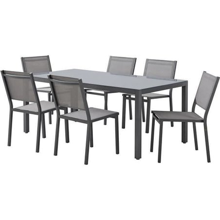 Gartentisch-Set für 6 Personen: Tisch + 6 Stühle  Aluminiumstruktur 