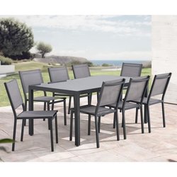 Ensemble repas de jardin : Table 180 cm + 8 chaises - Structure alumin