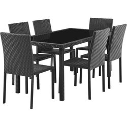 Garten-Essgruppe  Tisch aus gehärtetem Glas und 8 schwarze Stühle aus
