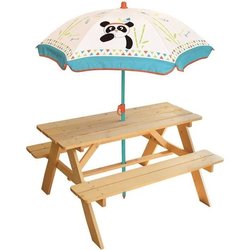 FUN HOUSE 713144 PANDA INDIA Mesa de picnic de madera con sombrilla pa