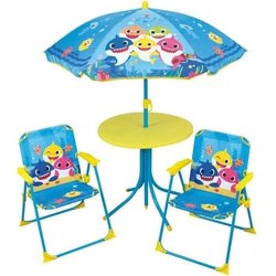 FUN HOUSE Baby Shark Muebles de jardín - 1 mesa H.46xø46 cm, 2 sillas 