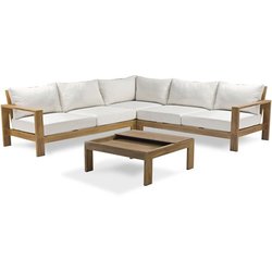 Salon de jardin d angle - Marron - Aluminium effet bois - 5 places - M