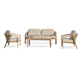 Salon bas de jardin - Gris - Aluminium imitation bois - 5 places - Goy
