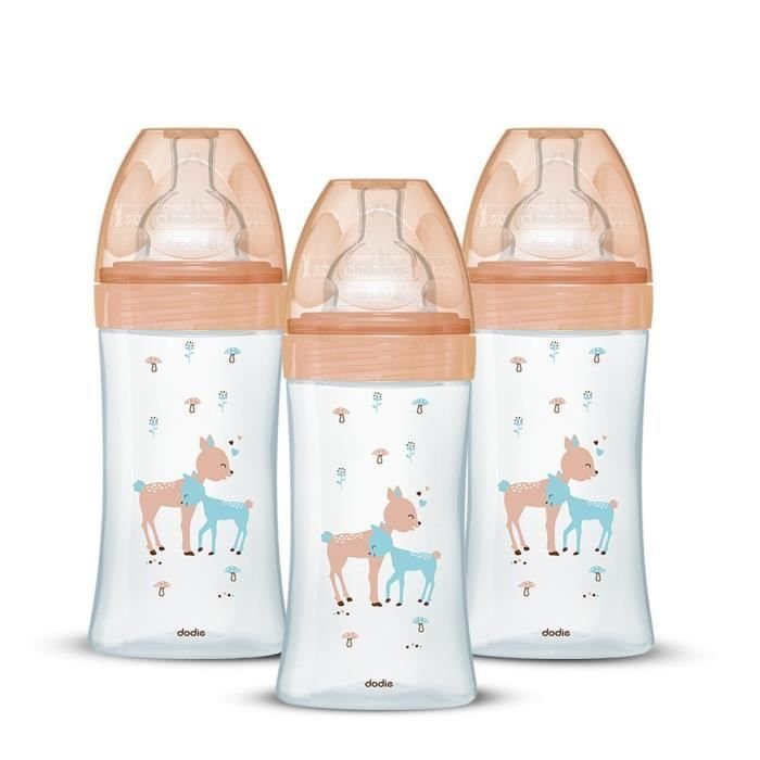 Set van 3 Dodie Anti -Color Biberons Sensation+ - Glas - 270 ml - 0-6 