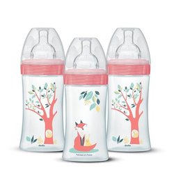 Lot de 3 biberons - DODIE - EB20 - 270 ml - Tétine plate - Rose