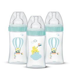 3er-Pack Babyflaschen - DODIE - EB19 - 270 ml - Flacher Sauger - Grün