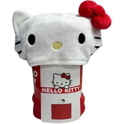 Manta polar con capucha 3D - HELLO KITTY - Roja - 120 x 150 cm