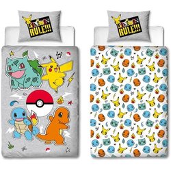 Set letto reversibile - POKEMON - Pikachu e Starter - Grigio - Microfi