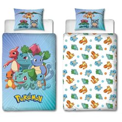 Set letto reversibile - POKEMON - Pikachu e Starter - Blu - Microfibra