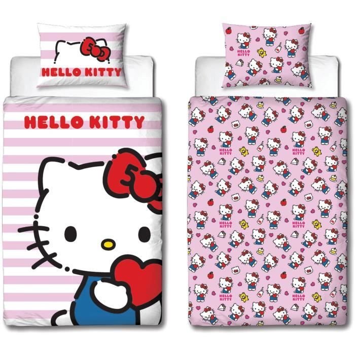 Omkeerbaar beddengoedset - HELLO KITTY - Microvezel - 1 dekbedovertrek