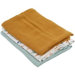 Lot de 3 langes Bambou - DOMIVA - 1 Imprimé + 2 Uni - Vert caramel - 6