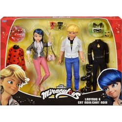 Pack 2 figurines - BANDAI - Miraculous - Marinette et Adrien avec 2 te