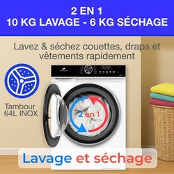 Lave-linge séchant - CONTINENTAL EDISON - CELS106W - 10kg / 6kg - Mote