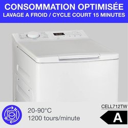Lave-linge top - CONTINENTAL EDISON CELL712TW - 7 kg - Induction - 40 