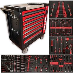 Werkzeugwagen  Massiv (166 Werkzeuge)  7 Schubladen  DEFPRO  Stahl
