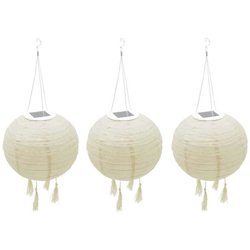Set di 3 lanterne solari - LUMISKY - HIMALAYA - Ø30cm - Beige, crema e