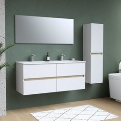 Totem Blanc 120 Set mit Doppelwaschbecken, Spiegel und Säule