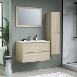TIMBER-Set, 80 Badezimmer-Set, Waschtisch+Waschbecken+Spiegel und Säul