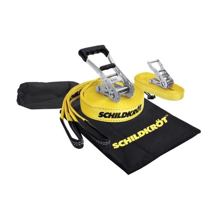 Slackline - SCHILDKROT - 15 m lang x 5 cm breit - Metallratsche - Trai