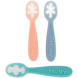 Lot de 3 premieres cuilleres bébé - NUBY - Silicone - Des 6 mois - Ros