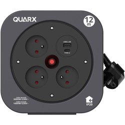 Reel - QUARX - S-Box - 12m, 3 x 16A sockets, USB Type A and C