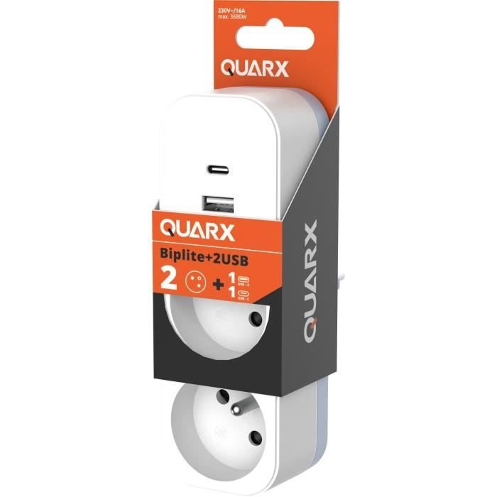 Biplite - QUARX - 2P 16A - Con USB-A e USB-C, conforme NF