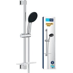 Shower set with 2 jets shower head, 60cm bar, flexible hose and shelf 