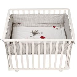 Babybox 100x75 cm + Adam en Eule Uil printmat + 4 wielen - ROBA - Wit 