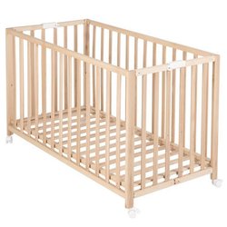Lit bébé pliant - 60 x 120 cm - ROBA - FOLD UP - Roulettes - Bois natu