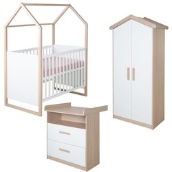 Komplettes Babyzimmer-Set: Babybett (60 x 120 cm) + Wickeltisch + Klei