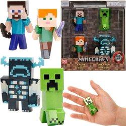 Set de figuras metálicas de Minecraft: Steve, Alex, Creeper y Guardián
