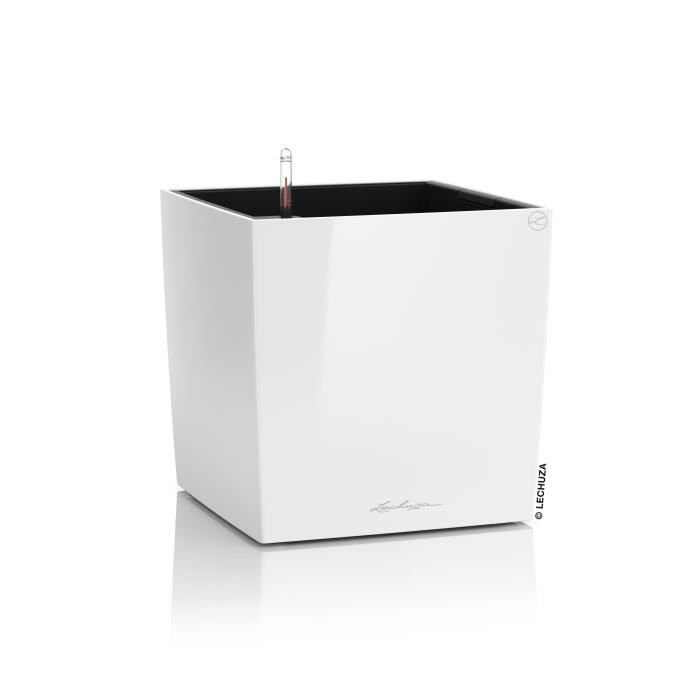 Maceta LECHUZA Cube Premium 40 - juego completo, blanco brillante