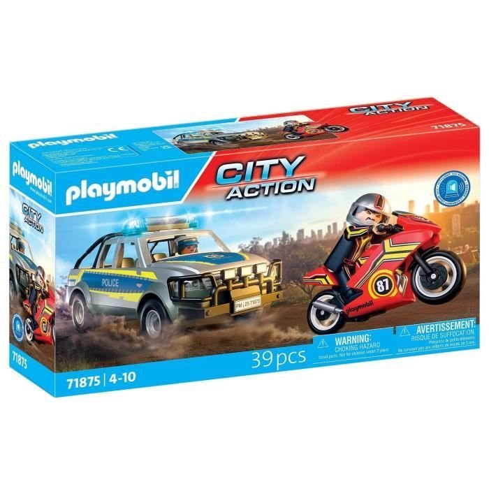 Playmobil 71875 Pickup della polizia, motocicletta e 2 personaggi, pol