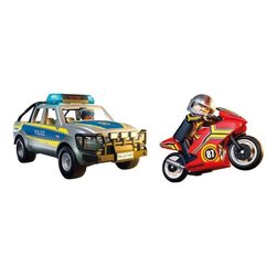 Playmobil 71875 Pickup della polizia, motocicletta e 2 personaggi, pol