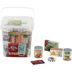Large storage box lined with dummy food boxes with known brands and in