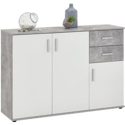 Buffet bicolore - Décor gris béton LA et blanc - 3 portes + 2 tiroirs 
