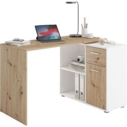 Bureau d angle avec rangements Albrecht - Mélaminé chene et blanc - L8