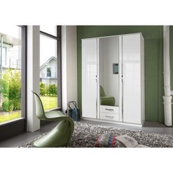 Kleiderschrank 3 Türen 1 Spiegel + 2 Schubladen - Weißes Dekor - L 135