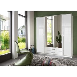 Armoire 4 portes battantes + miroirs - Blanc brillant - L180 x P56 x H