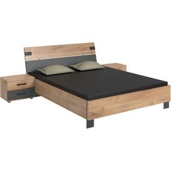 Bett mit Nachttischpaar mit 2 Schubladen - LAMIA - 160 x 200 cm - Eich