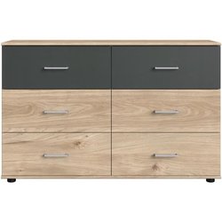 Kommode - RHODES - 6 Schubladen - Hickory-Eiche und Grau - 130 x 41 x 
