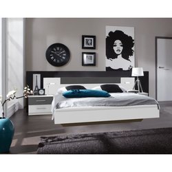 RHODES Lit adulte avec 2 chevets et 2 liseuses - 160 x 200 cm - Blanc 