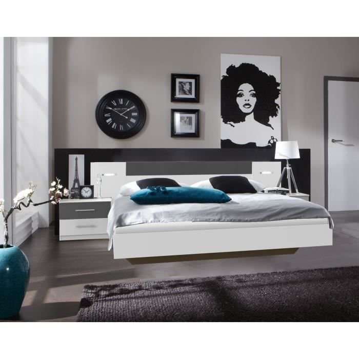 RHODES Erwachsenenbett mit 2 Nachttischen und 2 Leselampen - 160 x 200