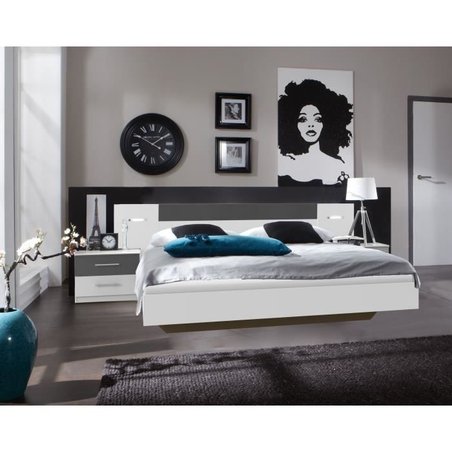 RHODES Erwachsenenbett mit 2 Nachttischen und 2 Leselampen - 160 x 200