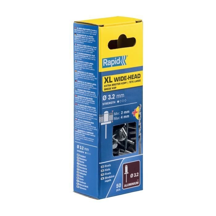 Rivetti XL Ø3,2 x 8 mm - RAPID - Alluminio - Scatola da 50 + Punta da 
