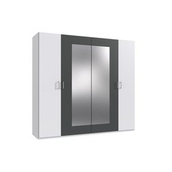 Armoire RHODES - 4 portes + miroirs - Décor Blanc et gris - L225 x P58